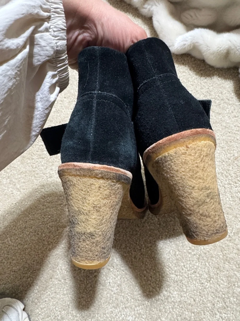 UGG Black Suede Ankle Heeled Boots with Wood-Tone Heel - Picture 4 of 6